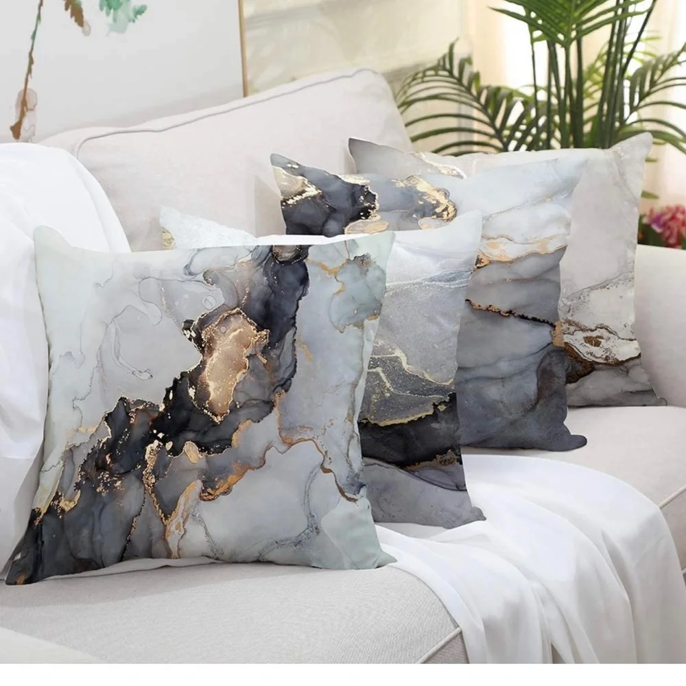 Marble Texture Turquoise and Gold Silver Decorative Throw Pillow Covers Set of 4 - Picture 10 of 15